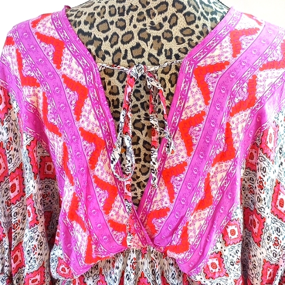 Umgee Double V  Riley Boho Blouse Size:S Color:Purple/Orange NWT - Picture 5 of 12